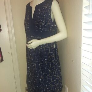 BODEN ..Woman's Navy Blue TaupeBrown White Sleeveless Sheath 100Cotton/lineDress
